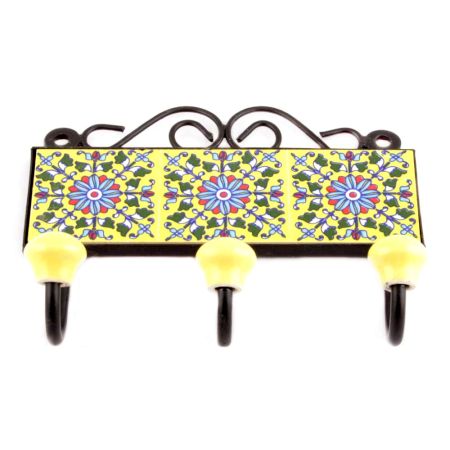 Yellow And Turquoise Sunflower Tiles Hooks 